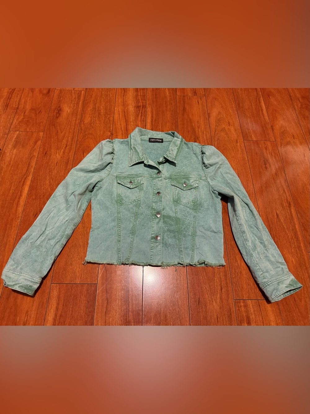 Retrofete Washed Green Cropped Denim Jacket